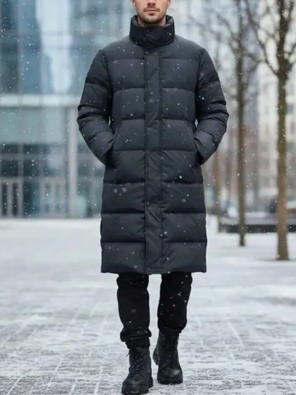 Men's Black Long Winter Puffer Coat